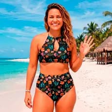 Biquini Feminino Hot Pant Plus Size Cintura Alta Gota - Biquini Feminino Cintura Alta Hot Pants