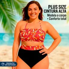 Biquíni Plus Size Hot Pants Cintura Alta com Bojo e Forro | Top Faixa Estampado Sustentação Conforto Moda Praia Feminina