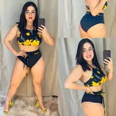 Biquíni Feminino Plus Size Hot Pant Cintura Alta Com Forro e Bojo