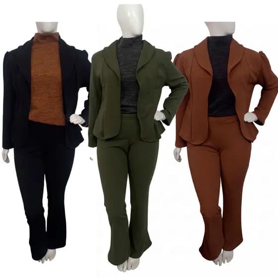 Conjunto Feminino Inverno Plus Size Blazer e Calça Flare