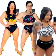 Biquíni Hot Pant Retrô Cintura Alta com Lacinho – Bojo Removível e Forro – Moda Praia Feminina
