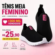 Tênis meia Feminino Promoção para trabalho Escola Academia Passeio Ortopédico Casual Calce facil
