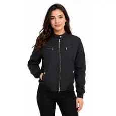 Jaqueta De Inverno Feminina Corta Vento Com Zíper E Bolsos Casual Básico Forrada