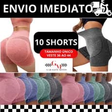 10 UNIDADES Shorts Fitness Feminino Cintura Alta Academia Levanta Bumbum Sem Costura