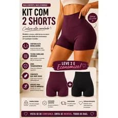 Kit 2 Shorts Canelado Feminino Academia Fitness Cintura Alta Zero Transparência Tecido Premium Short Treino Yoga