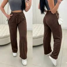 Kit 02 Calças PANTALONA LANZINHA Feminina Cintura Alta Com Elastico e Bolso OutonoInverno Promoção