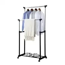 Arara de Roupas com Rodinha Dupla Regulável Organizador de Roupa Portátil com Sapateira
