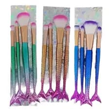 Kit Pacote De 4 Pincel Sereia Unicórnio Cor Azul Claro Maquiagem Make Beleza