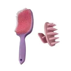 Kit Escova Raquete + Escova Massageadora Cabelos Cacheado Liso Crespo Ondulado