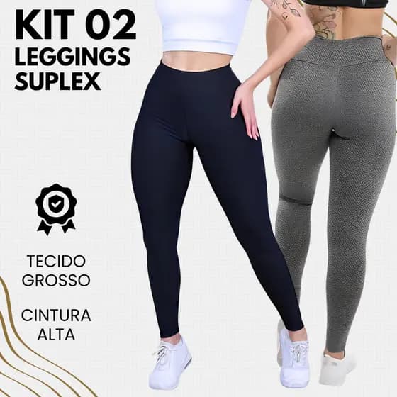 KIT 02 LEGGING SUPLEX GROSSA CINTURA ALTA TRABALHO DIA A DIA CONFORTO ACADEMIA FITNESS PROMOÇÃO