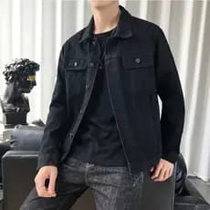 Jaqueta jeans preta masculino 4 bolsas