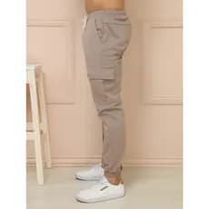 calça cargo sarja colorido masculino com 6 bolsos e elática na perna com punho na perna