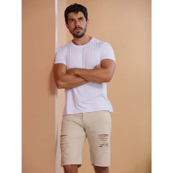 Bermuda jeans colorida rasgado com disfiado