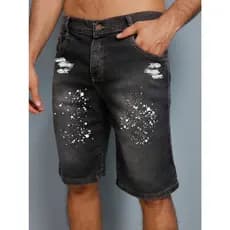 Bermuda masculino com tinta branco de algodão stretch americano retrô lavagem escura com elástano