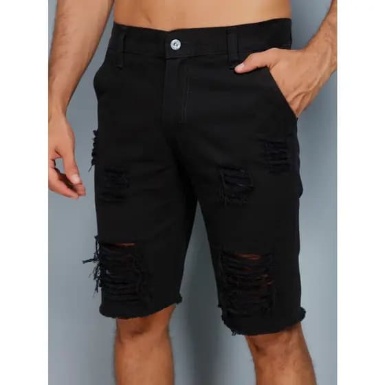 bermuda jeans masculino rasgado com disfiada premiun