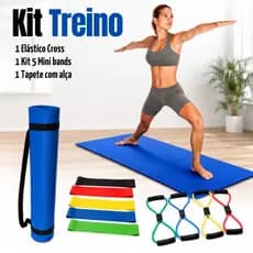 Treino Completo  5 Faixas Mini Bands Tapete Yoga Pilates E Elástico Extensor Cross