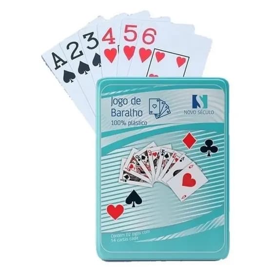 Jogo de Baralho 100% Plástico na Lata Com 2 Decks Preto Vermelho - Novo Século