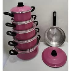 Jogo de Panela Rosa 16 ao 24 cm + Frigideira 22 cm
