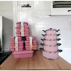 kIT JOGO DE PANELA 5 PEÇAS  + JOGO DE POTES 10 PEÇAS