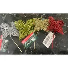 Borboletas Pick Natal Cores Sortidas Glitter Luxo 15cm - Natália Christmas