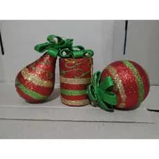 kit 2 Enfeite Sortido c/Glitter Bola Cilindro ou Gota 8cm Natália Christmas