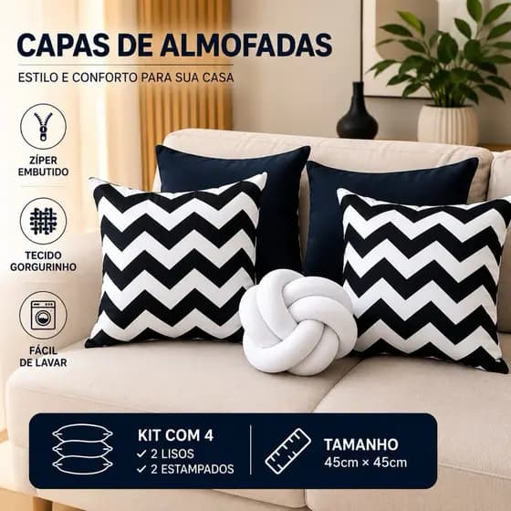 kit C/4 capas de almofadas decorativas para sofa Quarto e Sala.
