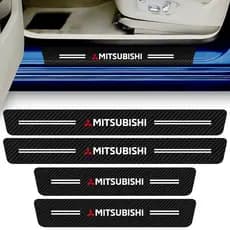 Kit 4 Adesivo Soleira de Porta Carro Compatível Mitsubishi Proteção Fibra de Carbono Anti Arranhões