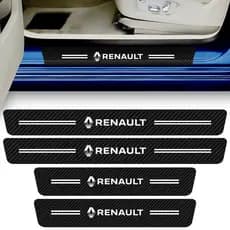 Kit 4 Peças Adesivo Soleira Porta Carro Compatível Renault Proteção Fibra de Carbono Anti Arranhões