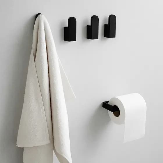 Kit Acessórios Para Banheiro Preto Gancho Adesivo Para Toalhas Suporte Papel Higiênico Adesivo