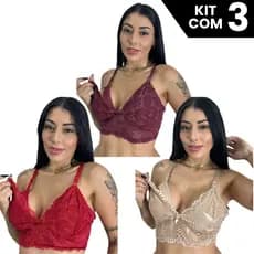 Kit 3 Sutiãs Amamentação Renda Prático Gestante Confortável Alças Reforçadas Pós Parto Maternidade