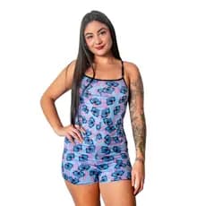 Macaquinho Pijama Estampado Feminino Confortável Temático Divertido Ondinha Regulável Para Dormir