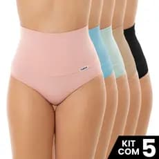 Kit 5 Calcinhas Cós Alto 15CM Modeladora Ajuste Perfeito
