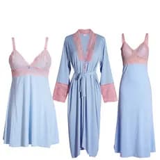 Kit Camisola Amamentação Pós Parto Conforto Praticidade Camisola Longa e Curta com Robe Longo