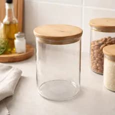 Pote Borossilicato Tampa Bambu Vasilha Hermético Recipiente Guarda Conserva Comida Grãos Cozinha