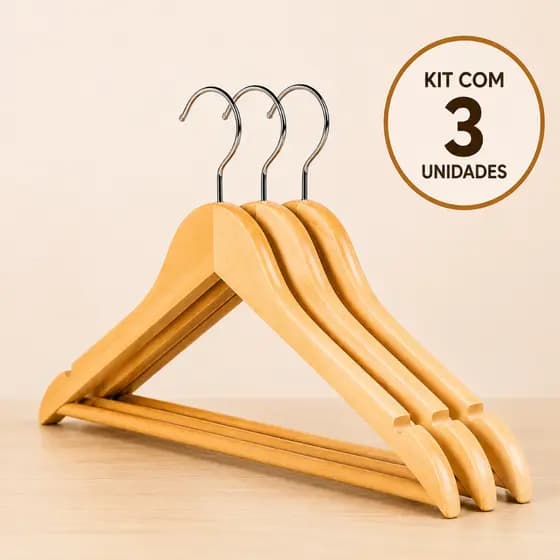 Kit 3 6 9 12 Cabides Madeira Premium Gancho Organizador Closet Roupas Calças Camisas Saias Atacado