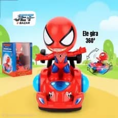 Boneco Carrinho Bate e Volta Heroi Aranha Brinquedo com Luzes Sons Giratorio 360° Brinquedo Infantil