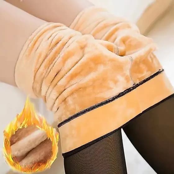 Meia-Calça Térmica Forrada Peluciada Translúcida de Lã Legging Grossa Inverno Quente Feminina Fio 220 C