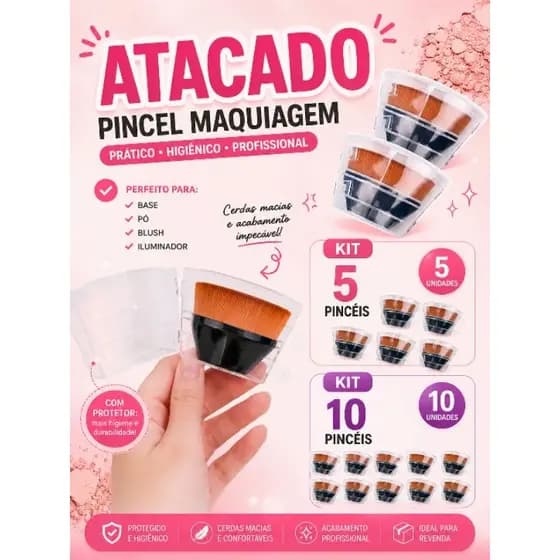 Kit  5un / 10 uni Pincel Maquiagem Profissional Atacado hexagonal