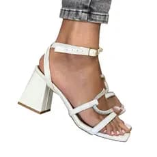 Sandália Feminina  Salto 7cm Alto Grosso Strass