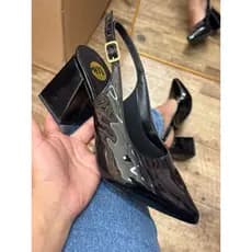 Scarpin Feminino Bico Fino SlingBack fivela Tira Atrás Salto Alto Bloco 7cm Social Macio Liso