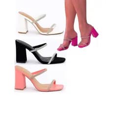 Sandália feminina salto tamanco brilho 8 cm confort