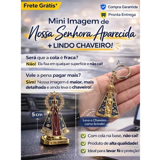Imagem Nossa Senhora Aparecida 5cm Para Carro Casa + Chaveiro