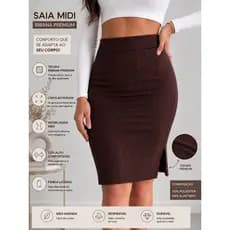 Saia Ribana Premium Midi Moda Blogueira Confortavel