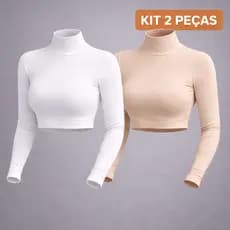 Kit 2 Cropped Blusa Gola Alta Manga Longa Suplex Premium Zero Transparência