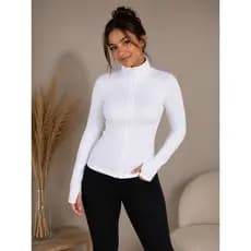 Blusa De Zíper Suplex Feminina Gola Alta Térmica Premium Estilo Gringa Casual Slim Fit