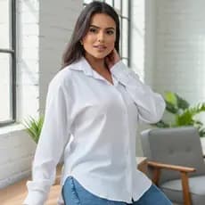 Camisa Camisete Social Feminina Manga Longa Oversized Elegante Basica Lisa Alongada Casual Chemise