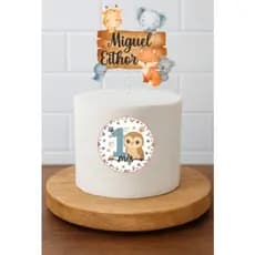 Envio Rápido - Kit Topo de Bolo Mesversário Menino Animais