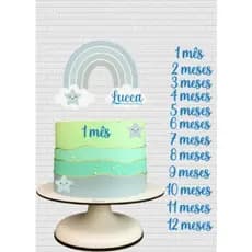 🌈 Topo de Bolo Mesversário com Nome + Estrela e Arco-Íris | 1 a 11 Meses | Bebê Menino ou Menina