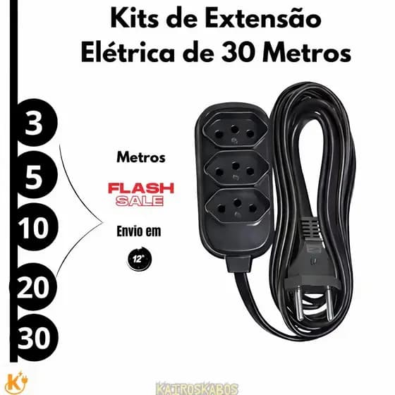 Extensão Eletrica de 3 Metros com 3 Tomada Bivolt - 10 Amperes - Resistente