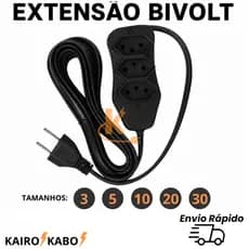 Extensão Elétrica de 3 a 30 Metros Com 3 Tomadas Bivolt 10 Amperes Cabo Resistente